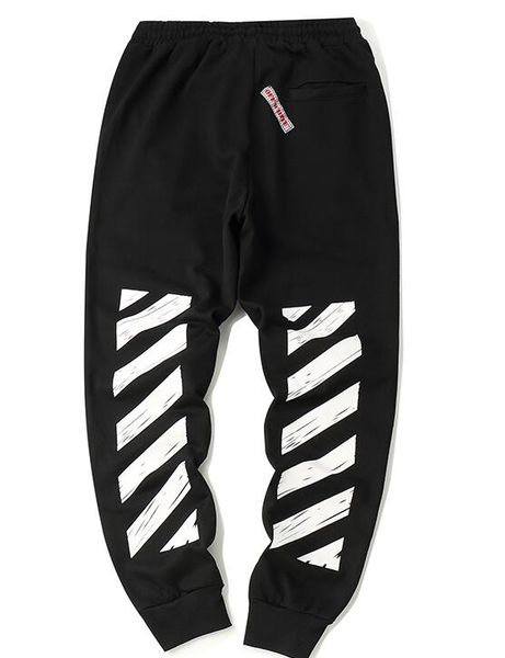 

men's brand designer off sports pants simple pure solid color printing trousers splicing casual pants sports beam hip hop high quality, Black