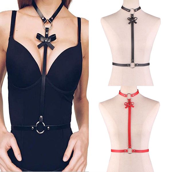 

harajuku women belt handmade body harness faux leather body bondage cage sculpting harness solid waist belt straps suspenders, Black;brown
