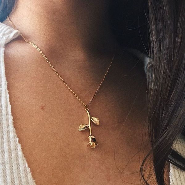 

rose flower necklace women bohemian style rose pendant chain necklaces women's jewelry accessories wholesale collares kpop, Silver
