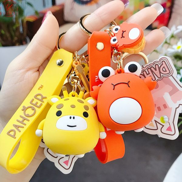 

creative glue pahoer animal keychain character cartoon cute car key chain bag pendant keyring accessories gift woman, Silver