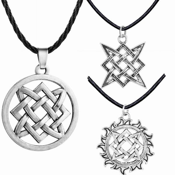 

vintage slavic pendant star of russia kolovrat symbols rope chain male female ethnic necklace, Silver