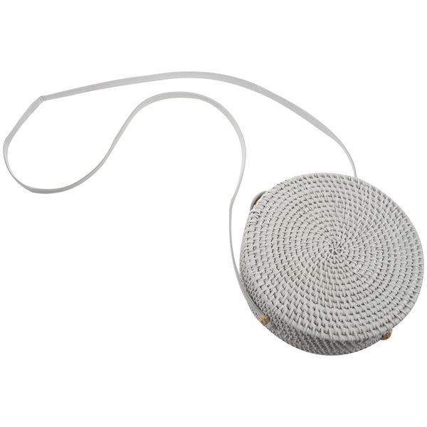 

new white round rattan bags for women boho beach crossbody bag straw handmade woven circle shoulder bag female handbags(hollow