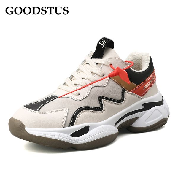 

goodstus men pu sneaker breathable thick bottom soft comfortable solid simple style new fashion male outdoor walking shoes, Black