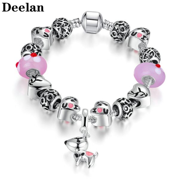 

deelan european fashion popular diy bangle cute puppy pendant charm crystal glass beads bracelets & bangles jewelry for women, Red;blue