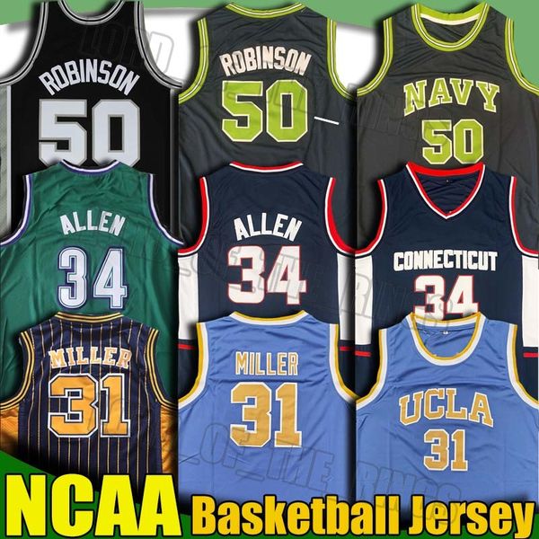 

ncaa ucla reggie miller ray larry allen bird iverson jersey reggie grant miller hill david julius robinson erving college basketball jersey, Black