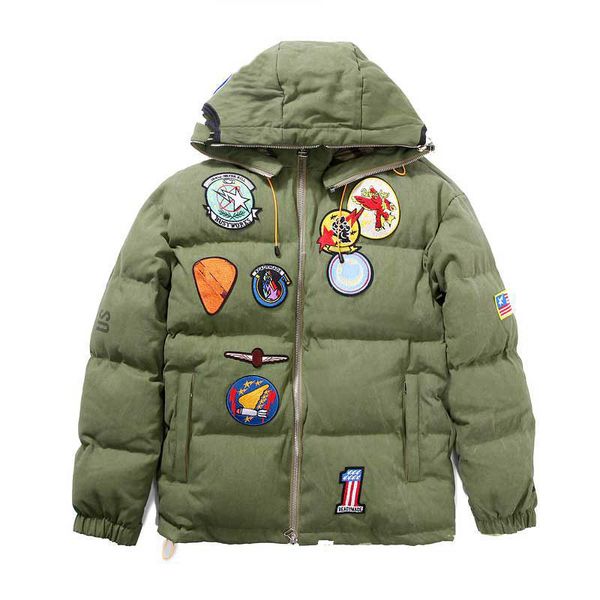 

fahison mens coat 20fw men's clothing outwear hooded jacket shark head embroidery thicken cotton parkas green color size : m-2xl, Black;brown