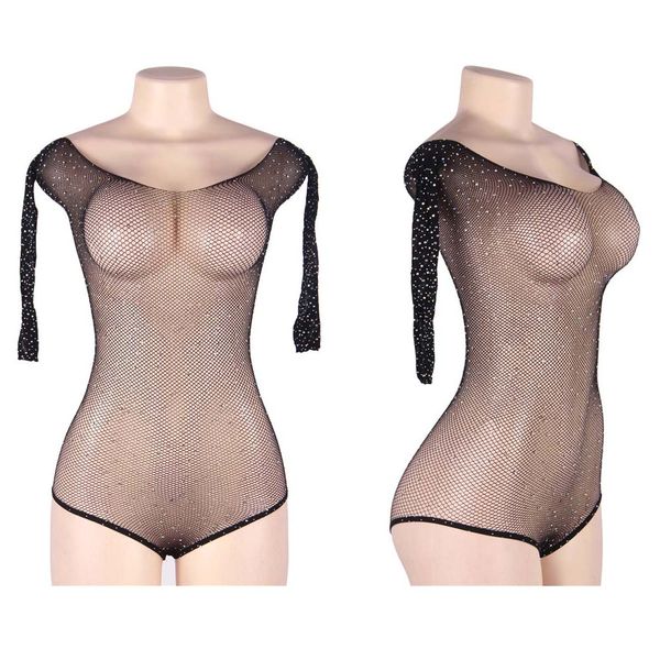 

2020 new women's erotic underwear set temptation women's long sleeve perspective one-piece net clothes, Black;white