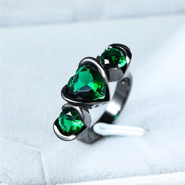 

wedding rings luxury female small green heart ring vintage black gold for women promise love engagement, Slivery;golden