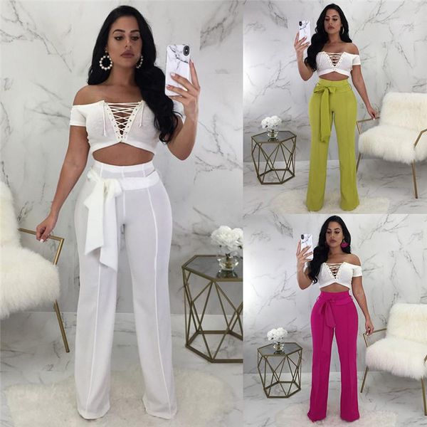 

long pants womens high waist straight solid color clothes womens loose elastic waist pants designer sashes, Black;white