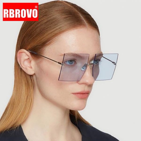 

rbrovo 2020 rimless oversized sunglasses women vintage sunglasses women glasses for women/men square, White;black
