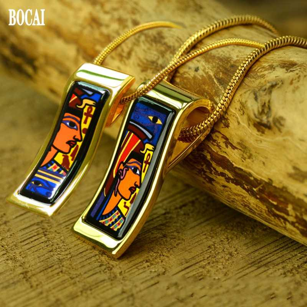 

bangle 2021 accessories cleopatra series fashion enamel jewelry cloisonne woman large s-shaped necklace pendant, Black