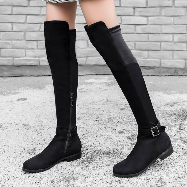 

ymechic 2020 lady autumn winter low block heel over knee high knight ridding long motorcycle boots black gray buckle women shoes
