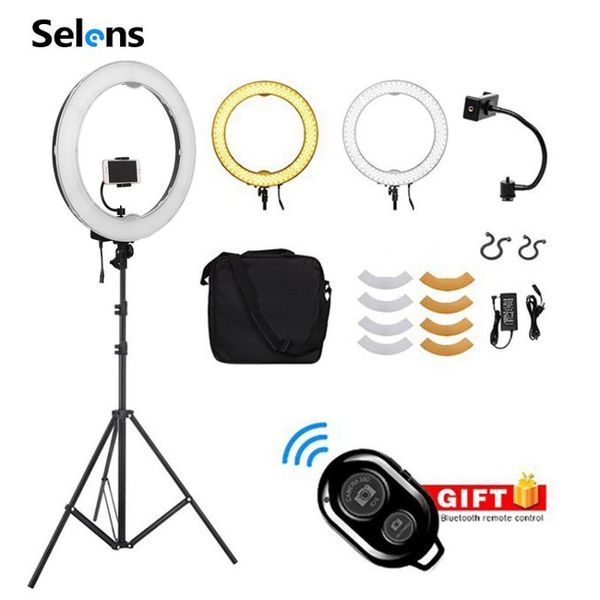 

flash heads selens 18inch led ringlight dimmable 3200k/5500k studio selfie ring light with stand [bluetooth remote]