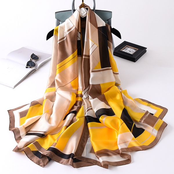 

2020 spring silk women scarf shawls lady wraps foulard designer print luxury beach scarves bufanda, Blue;gray