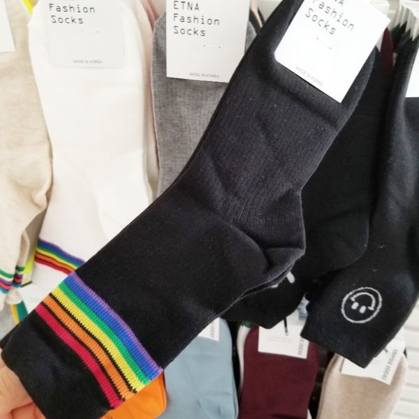 

rainbow stockingsstockings stockingswomen jk korean dongdaemun pure cotton mid-calf socks color color matching striped stockings trendy sock, Black