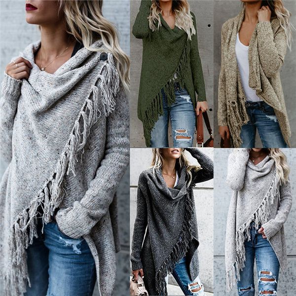 

fashion designer women's sweater irregular tassel knit cardigan style loose fashion poncho 5 colors sweater coat jacket women's se, Black