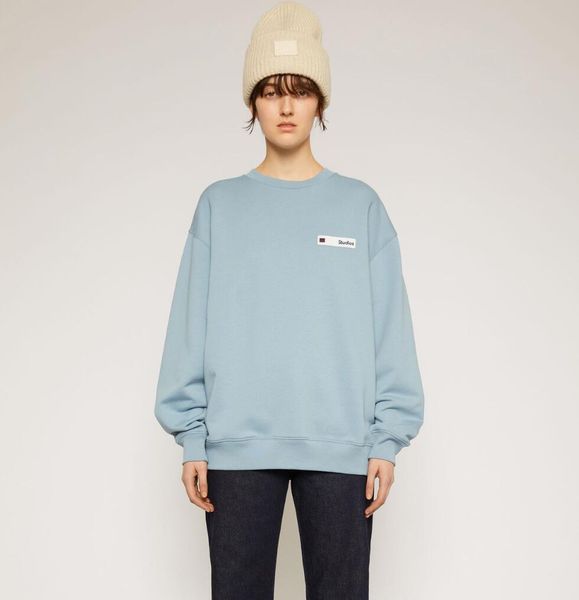 

early autumn 2020 new swedish minority loose women's face letters embroidered loose light blue cotton hoodie, Black