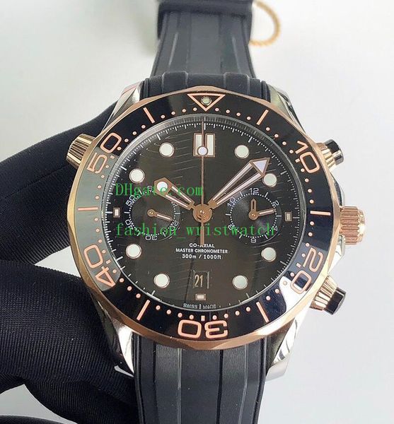 

swiss cal.9900 movement mens rose gold 300m co-axial chronograph work 44mm 210.22.44.51.01.001 rubber strap automatic men's watch, Slivery;brown