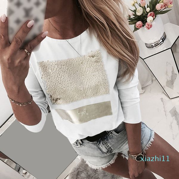 

white sequined letters printed fashion women casual long sleeve t-shirt ladies o neck korean harajuku tee 2020