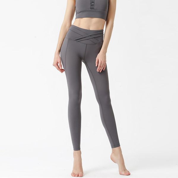 

2020 new high waist cross yoga pants stretch slim running jogging pants women high-quality nylon fabric workout fitness leggings, White;red