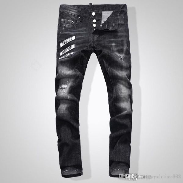 

2020 new famous fashion designer distressed ripped mens biker jeans motorcycle biker jeans causal hole mens skinny jeans for men, Blue