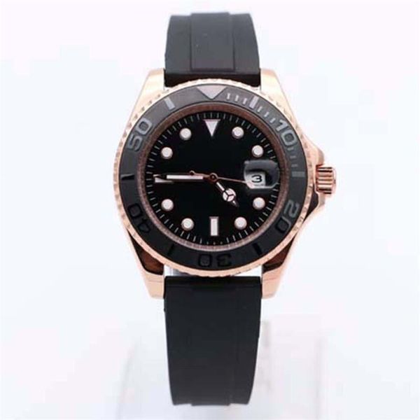 

40mm automatic mechanical mens watch watches rose gold case black dial with rotatable black ring bezel and stainless steel band, Slivery;brown