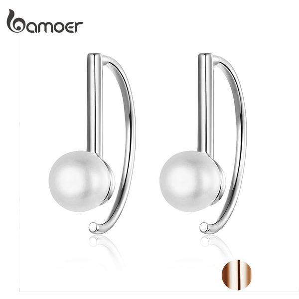 

stud bamoer silver 925 jewelry earrings big circle geometric for women shell pearl earings female korea sce604, Golden;silver