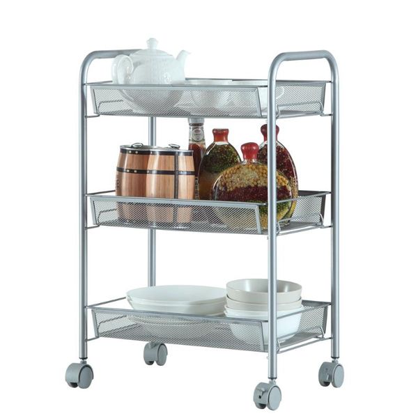 

honeycomb mesh style three layers removable storage cart silver