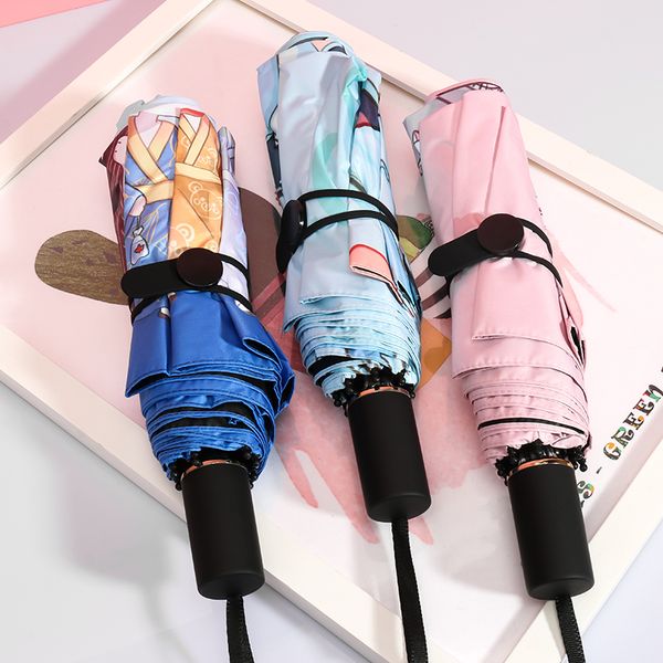 

vograce printing 3 folding black windproof umbrella mini umbrella 3 folding, Silver