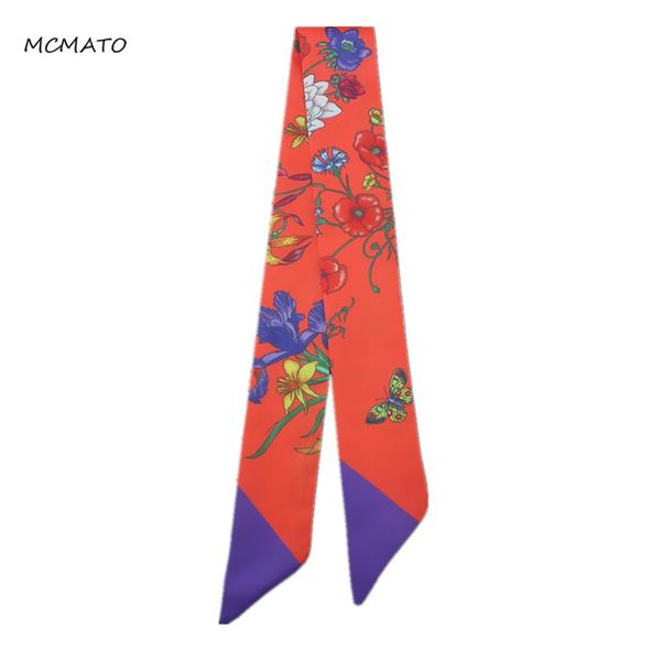 

2020 new skinny scarf butterfly floral printing silk scarf for women foulard fashion ladies bag head scarves, Blue;gray