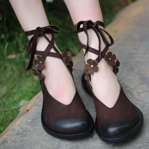 

yourseason 2020 autumn summer retro flats women genuine leather round toe handamde ladies lace up casual shallow shoes, Black
