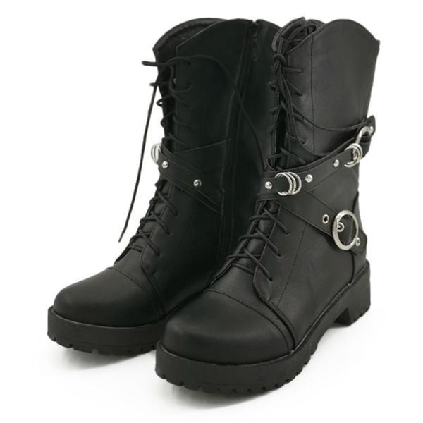 

fashion winter boots women square heel buckle strap solid color mid casual short boots keep warmer hiking mid-calf snow shoes, Black