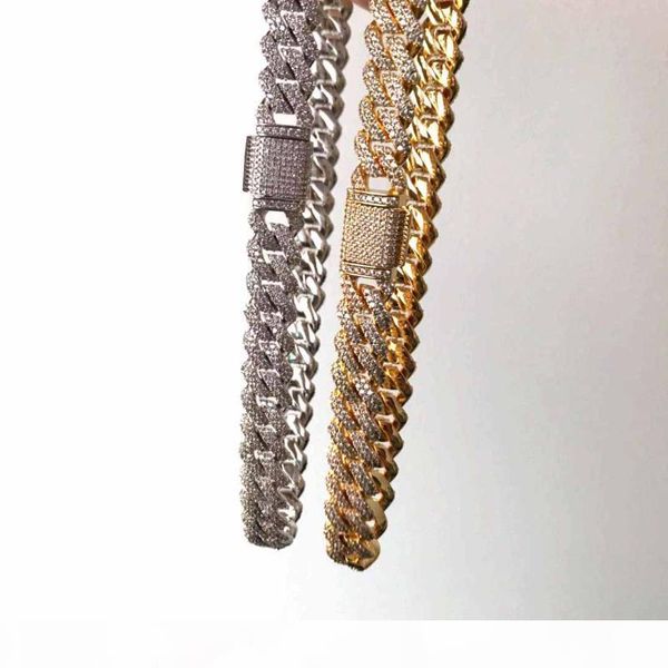 

12mm iced out bling bling prong cuban link chain, Silver