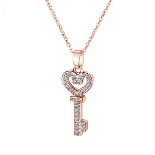 

copper plated gold key love necklace fashion mosaic fashion lady peach heart necklace gift, Silver