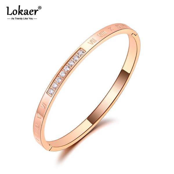 

lokaer brand trendy roman numerals find bangles for women stainless steel mosaic cz crystal bracelet for birthday gifts b20022, Black