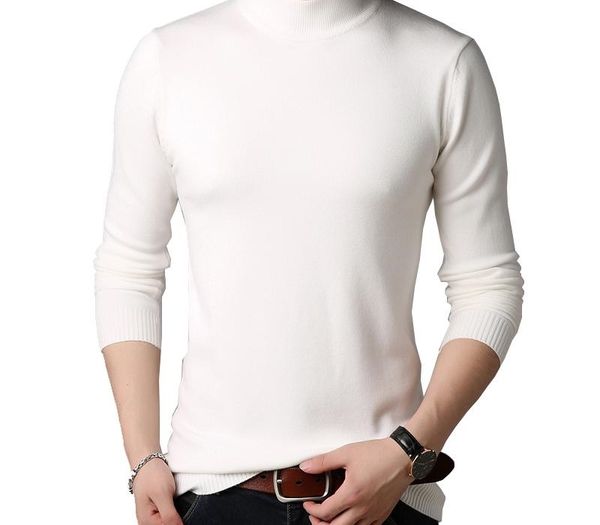 

browon men brand sweater colorful sweater slim fit sweaters men casual solid color turtelneck youth knitwear, White;black
