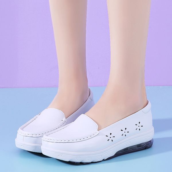 

shoes women nurses summer fashion working shoes genuine leather new comfortable breathable soft bottom femmes sandales, Black