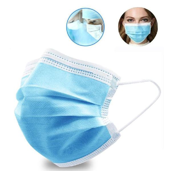

10-200pcs 3-laye filter anti-dust nonwoven elastic earloop mouth face mask disposable masks blue breathable mouth mask