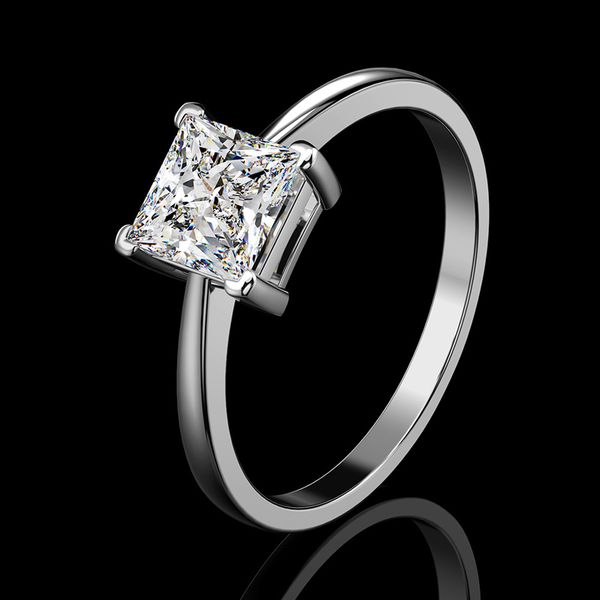 

925 sterling silver elegant square zircon wedding rings for women sparkling 6*6mm zircon girls party jewelry, Golden;silver