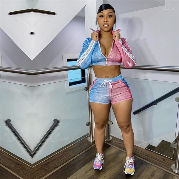 

2ps set cardigan lapel neck clothing set zipper fly long sleeve shorts designer contrast tracksuits womens, Gray