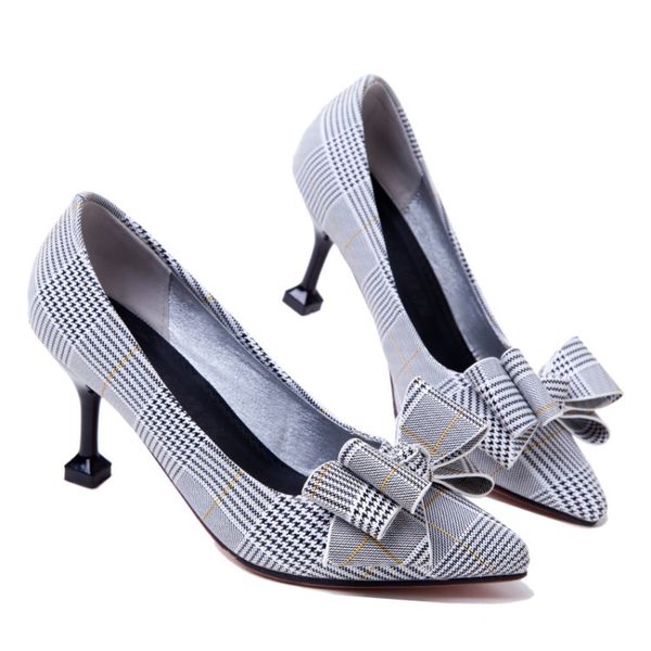 

dress shoes big size pointed plaid single ladies high heels women woman pumps, Black