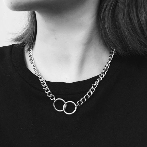 

punk hip hop fashion choker necklace female vintage circle chain necklaces for women girls charm jewelry gift ln627, Silver