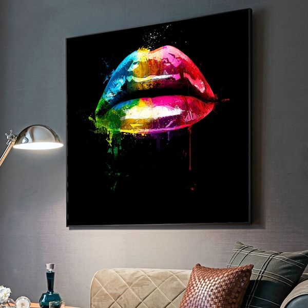 

street graffiti wall art canvas painting prints abstract lips pop art wall paintings wall pictures cuadros for home decor
