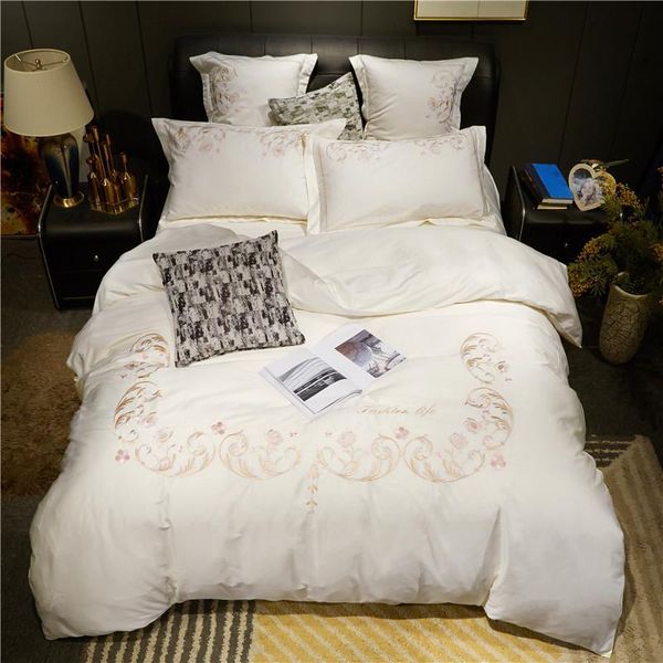 

shabby chic embroidery bedding set high end egyptian cotton ultra soft bed sheet pillow shams duvet cover  king size jpcs