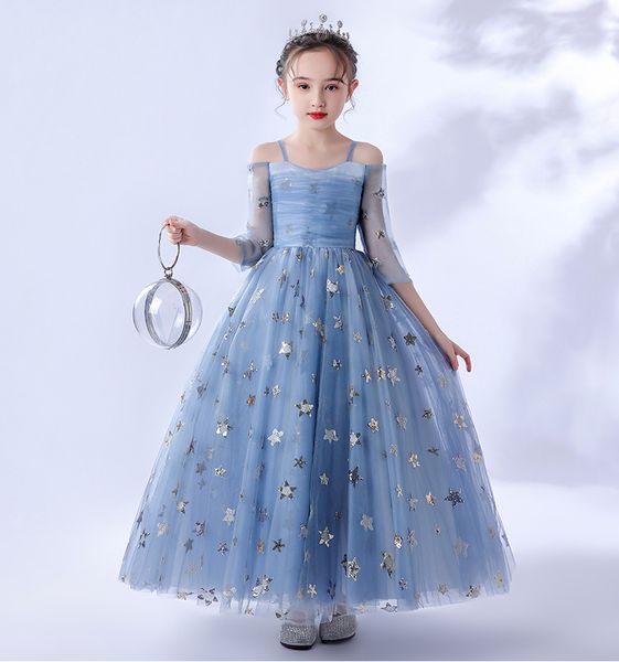 

pretty blue star tulle sleeves flower girls' dresses girl' brithday dresses girls' formal dress holiday dresses custom sz 2, White;red