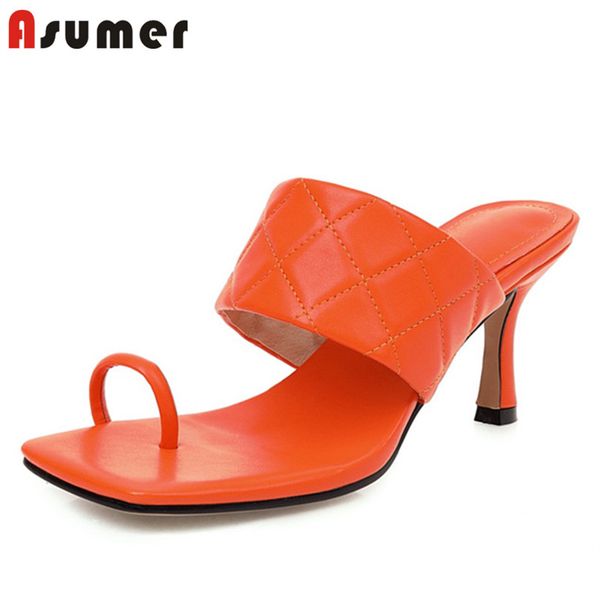 

asumer 2020 new fashion party wedding shoes women slipper solid colors quality thin high heel slipper ladies flip flops, Black