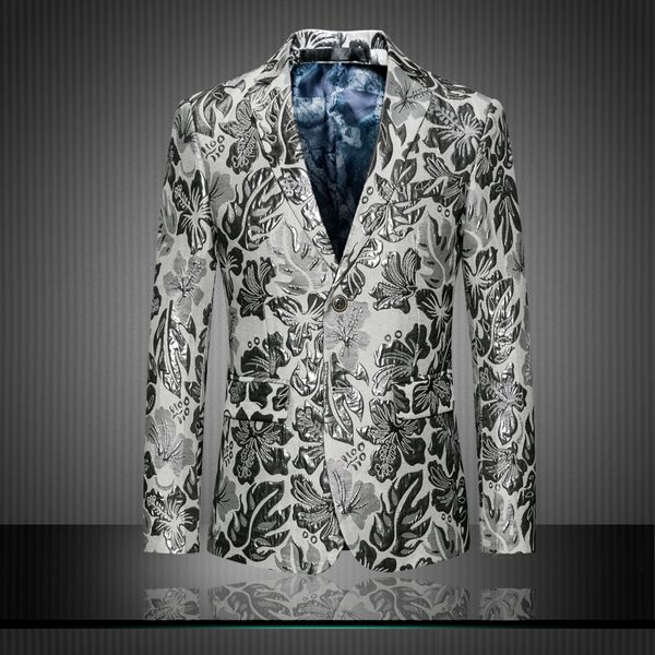 

fashion casual men long sleeve suit jackets large size 6xl slim elegant men's print blazer jacket, White;black