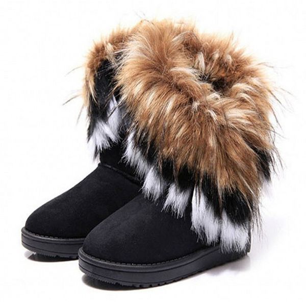 Moda Pelliccia di Volpe Caldo Autunno Inverno Zeppe Neve Donna Stivali Scarpe GenuineI Mitation Lady Scarponcino Casual Scarpe Lunghe