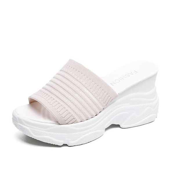 

slippers female summer new outer penetrating gas lazy sponge cake thick bottom one pedal fashion home slide shoes, Black