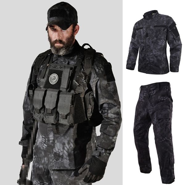 

outdoor jackets&hoodies tactical us ru army camouflage combat uniform men bdu multicam camo clothing set jacket + pants, Blue;black